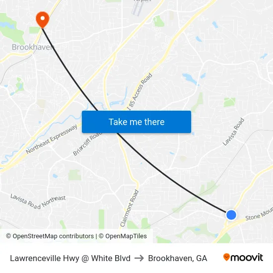 Lawrenceville Hwy @ White Blvd to Brookhaven, GA map