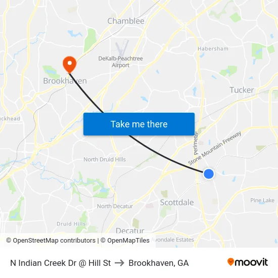 N Indian Creek Dr @ Hill St to Brookhaven, GA map