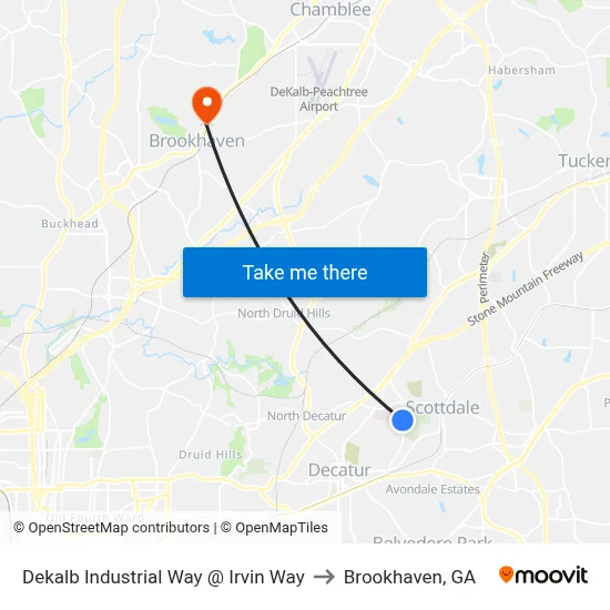 Dekalb Industrial Way @ Irvin Way to Brookhaven, GA map