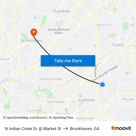 N Indian Creek Dr @ Market St to Brookhaven, GA map