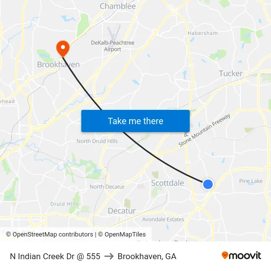 N Indian Creek Dr @ 555 to Brookhaven, GA map
