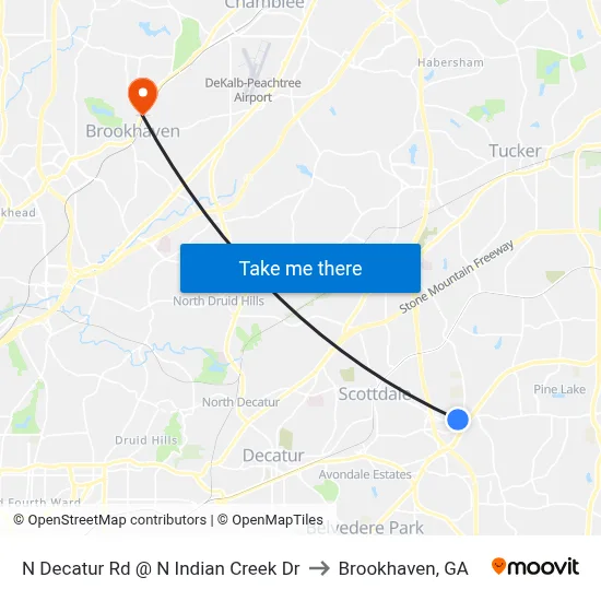 N Decatur Rd @ N Indian Creek Dr to Brookhaven, GA map