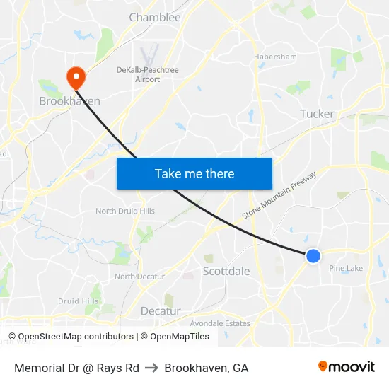 Memorial Dr @ Rays Rd to Brookhaven, GA map