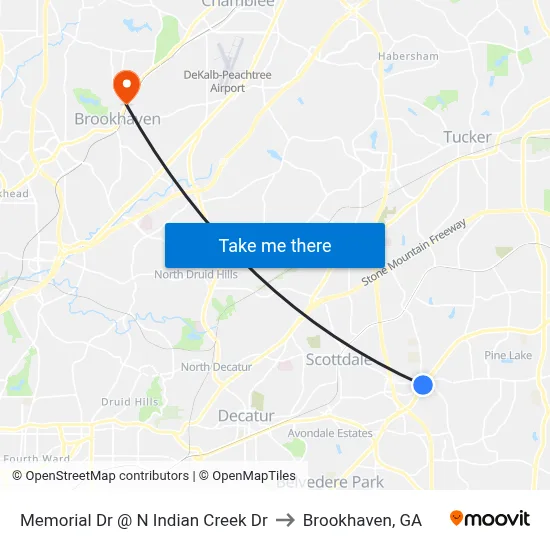 Memorial Dr @ N Indian Creek Dr to Brookhaven, GA map