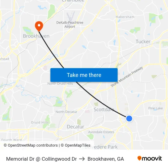 Memorial Dr @ Collingwood Dr to Brookhaven, GA map