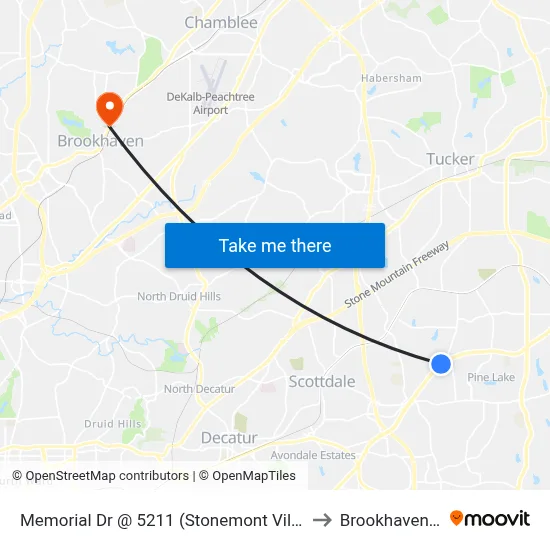 Memorial Dr @ 5211 (Stonemont Village Sc) to Brookhaven, GA map