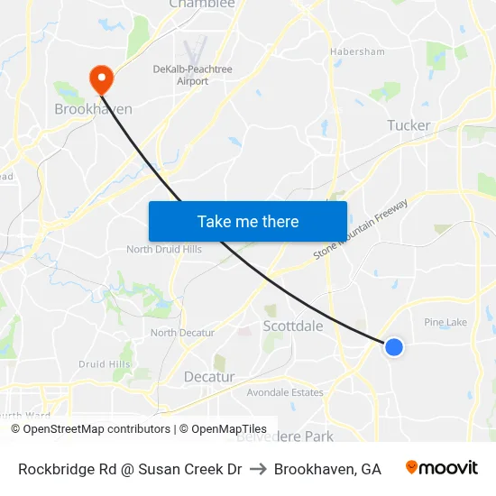 Rockbridge Rd @ Susan Creek Dr to Brookhaven, GA map