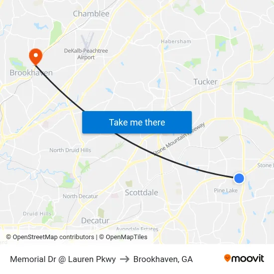 Memorial Dr @ Lauren Pkwy to Brookhaven, GA map