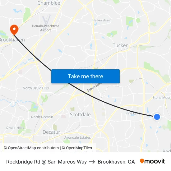 Rockbridge Rd @ San Marcos Way to Brookhaven, GA map