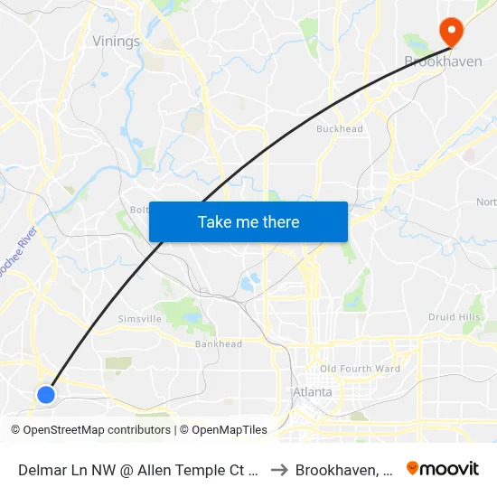 Delmar Ln NW @ Allen Temple Ct NW to Brookhaven, GA map