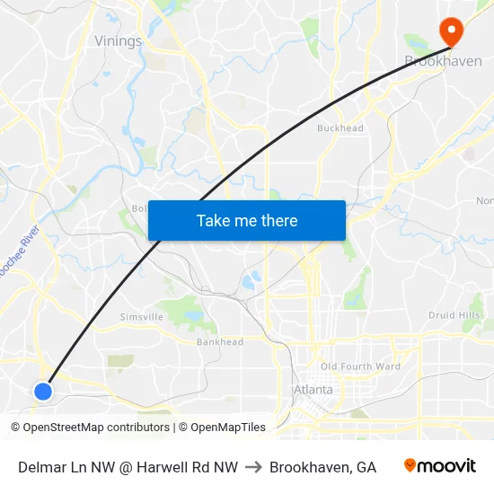 Delmar Ln NW @ Harwell Rd NW to Brookhaven, GA map