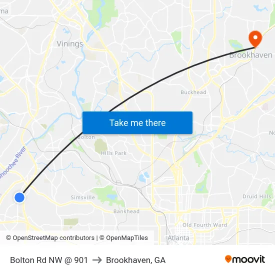 Bolton Rd NW @ 901 to Brookhaven, GA map
