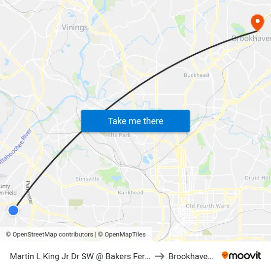 Martin L King Jr Dr SW @ Bakers Ferry Rd SW to Brookhaven, GA map