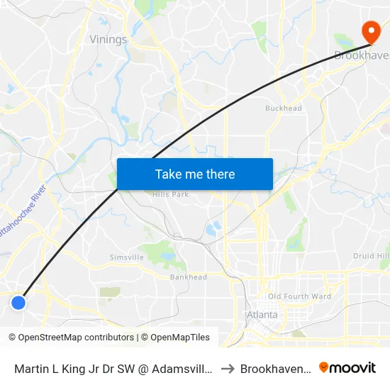 Martin L King Jr Dr SW @ Adamsville Dr SW to Brookhaven, GA map