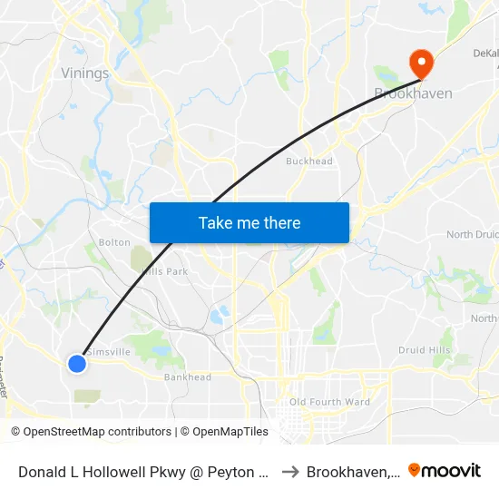 Donald L Hollowell Pkwy @ Peyton Ave NW to Brookhaven, GA map