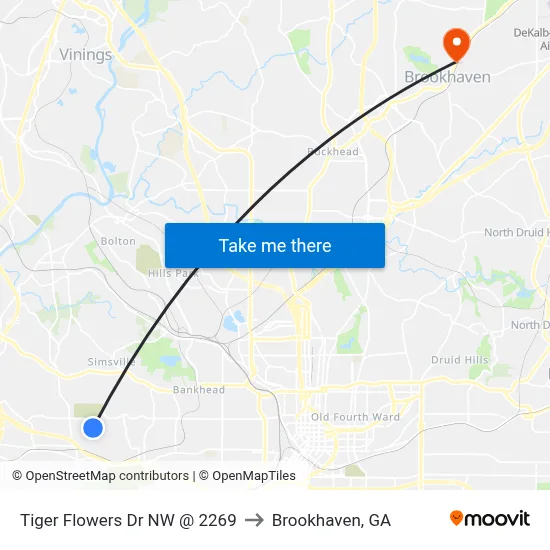 Tiger Flowers Dr NW @ 2269 to Brookhaven, GA map