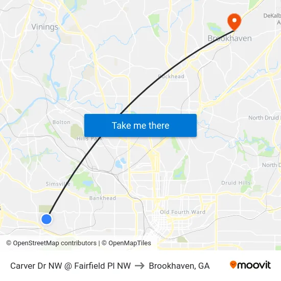 Carver Dr NW @ Fairfield Pl NW to Brookhaven, GA map