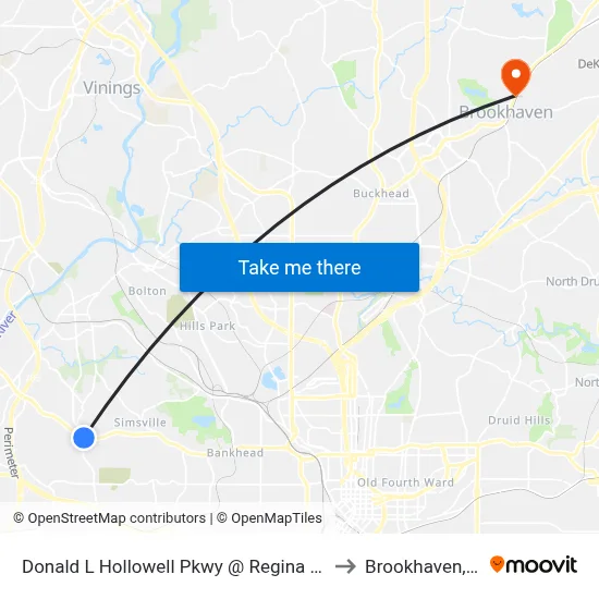 Donald L Hollowell Pkwy @ Regina Dr NW to Brookhaven, GA map