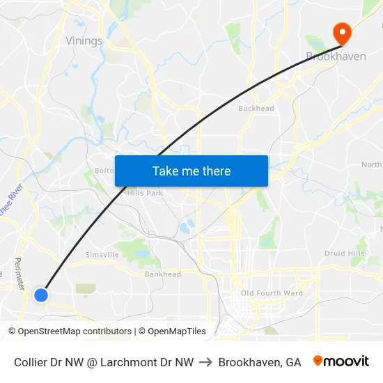 Collier Dr NW @ Larchmont Dr NW to Brookhaven, GA map