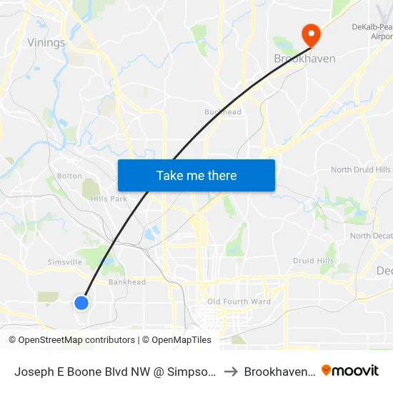 Joseph E Boone Blvd NW @ Simpson Ter NW to Brookhaven, GA map