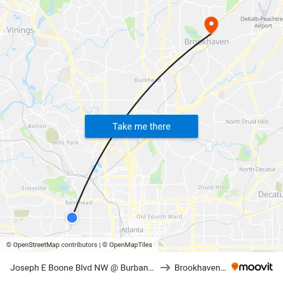 Joseph E Boone Blvd NW @ Burbank Dr NW to Brookhaven, GA map
