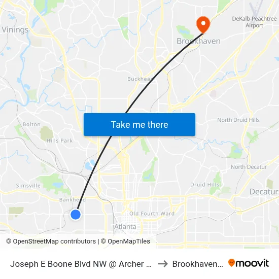 Joseph E Boone Blvd NW @ Archer Way NW to Brookhaven, GA map