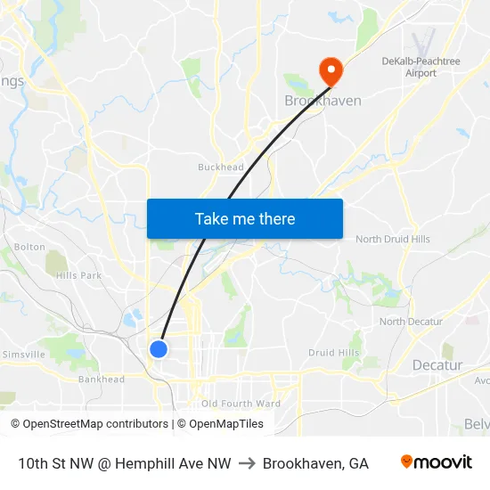 10th St NW @ Hemphill Ave NW to Brookhaven, GA map