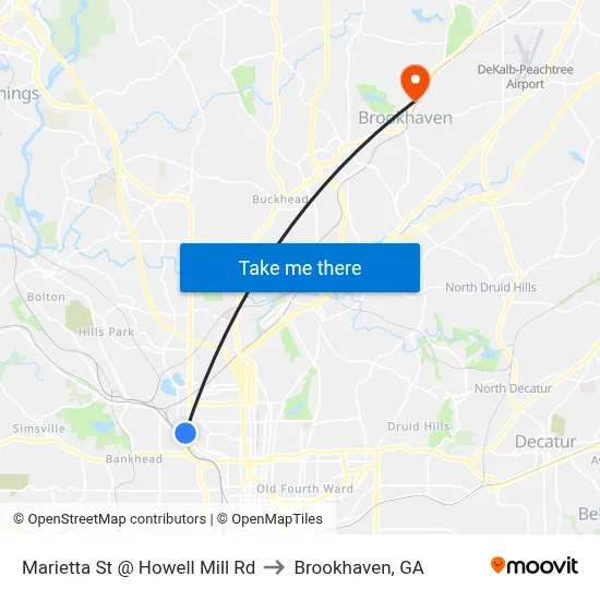 Marietta St @ Howell Mill Rd to Brookhaven, GA map