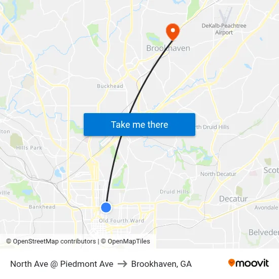 North Ave @ Piedmont Ave to Brookhaven, GA map