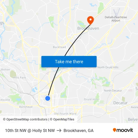 10th St NW @ Holly St NW to Brookhaven, GA map