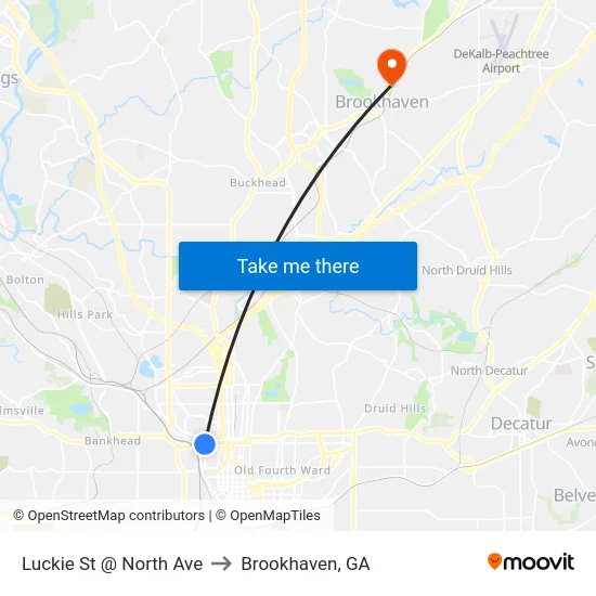 Luckie St @ North Ave to Brookhaven, GA map