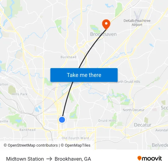 Midtown Station to Brookhaven, GA map
