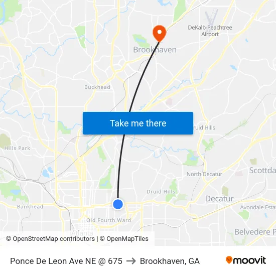Ponce De Leon Ave NE @ 675 to Brookhaven, GA map