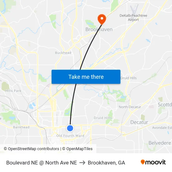 Boulevard NE @ North Ave NE to Brookhaven, GA map