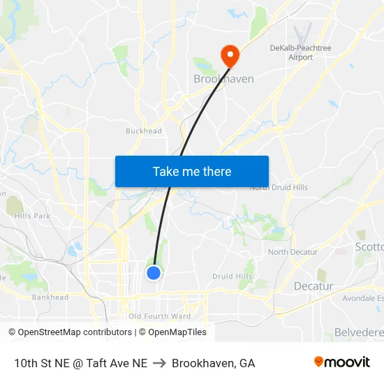 10th St NE @ Taft Ave NE to Brookhaven, GA map