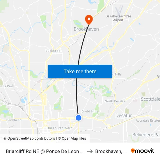 Briarcliff Rd NE @ Ponce De Leon Ave to Brookhaven, GA map