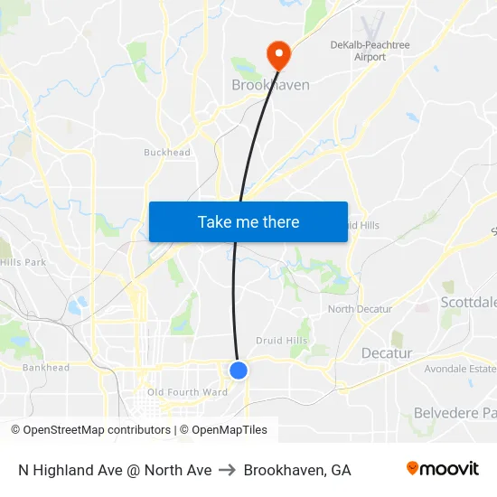 N Highland Ave @ North Ave to Brookhaven, GA map