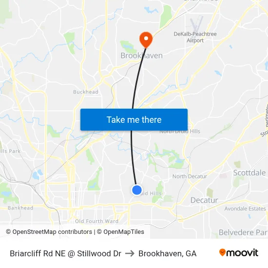 Briarcliff Rd NE @ Stillwood Dr to Brookhaven, GA map