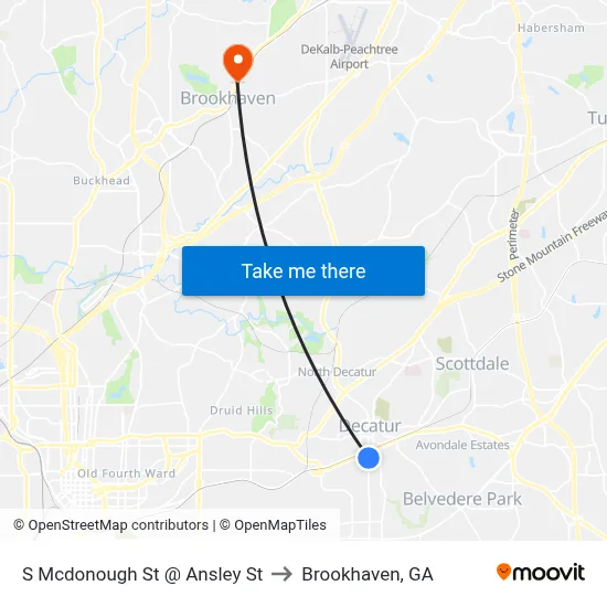 S Mcdonough St @ Ansley St to Brookhaven, GA map