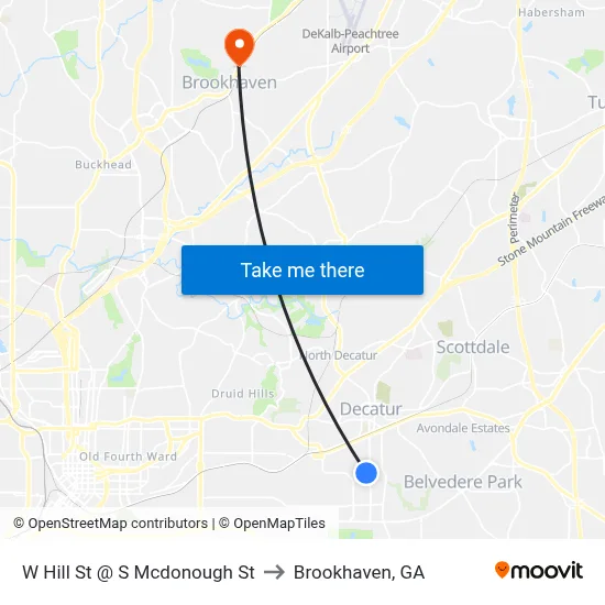W Hill St @ S Mcdonough St to Brookhaven, GA map
