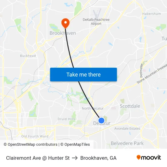 Clairemont Ave @ Hunter St to Brookhaven, GA map