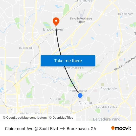 Clairemont Ave @ Scott Blvd to Brookhaven, GA map