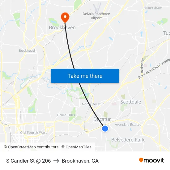 S Candler St @ 206 to Brookhaven, GA map