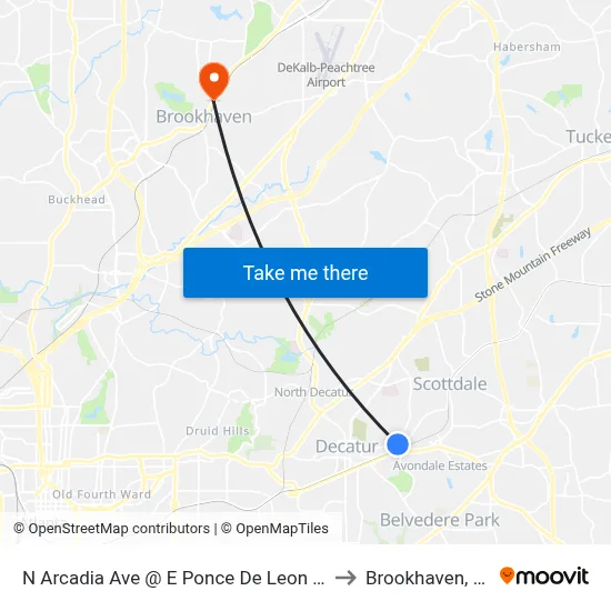 N Arcadia Ave @ E Ponce De Leon Ave to Brookhaven, GA map