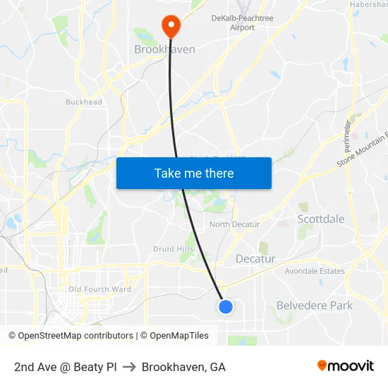 2nd Ave @ Beaty Pl to Brookhaven, GA map