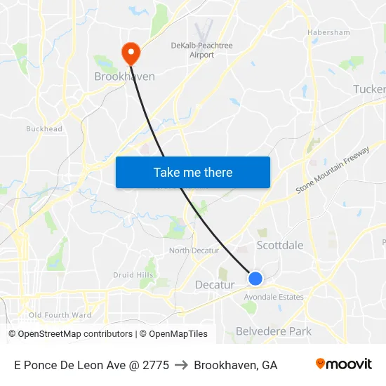 E Ponce De Leon Ave @ 2775 to Brookhaven, GA map