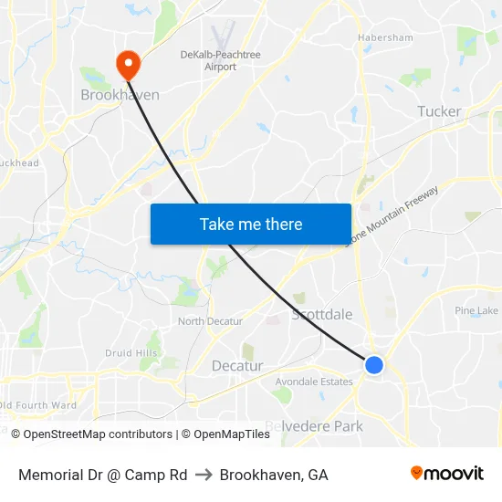 Memorial Dr @ Camp Rd to Brookhaven, GA map