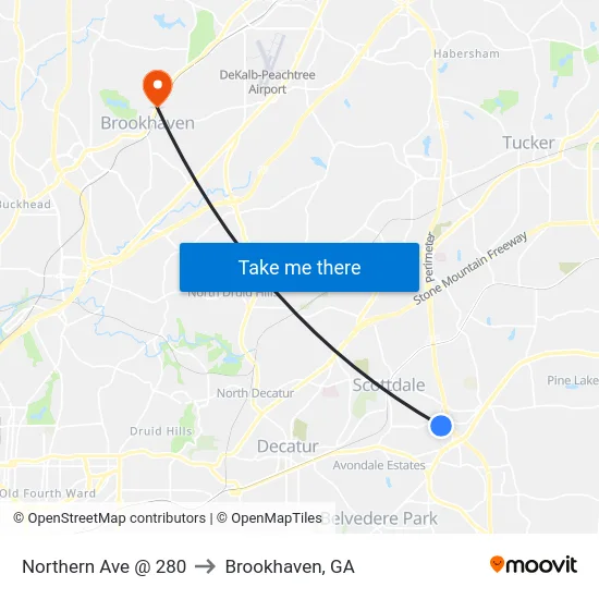 Northern Ave @ 280 to Brookhaven, GA map