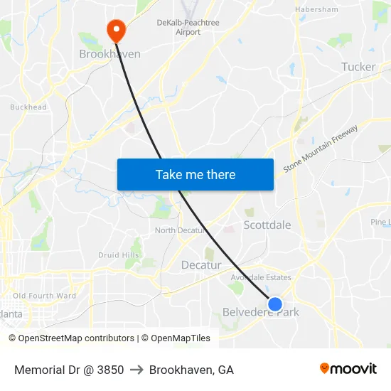 Memorial Dr @ 3850 to Brookhaven, GA map