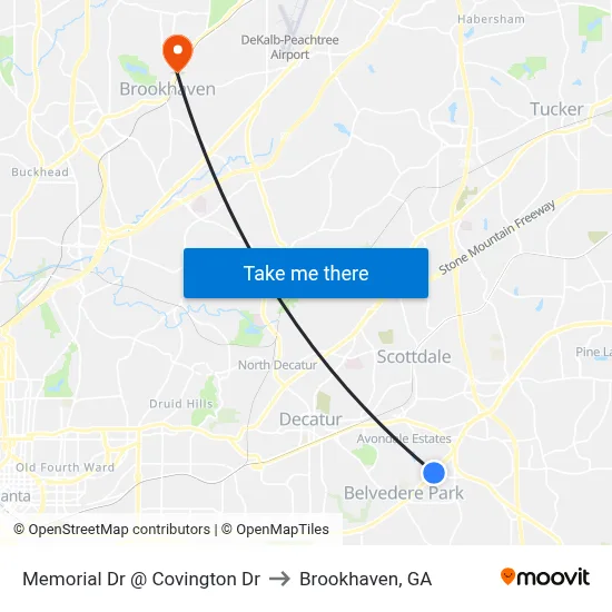 Memorial Dr @ Covington Dr to Brookhaven, GA map